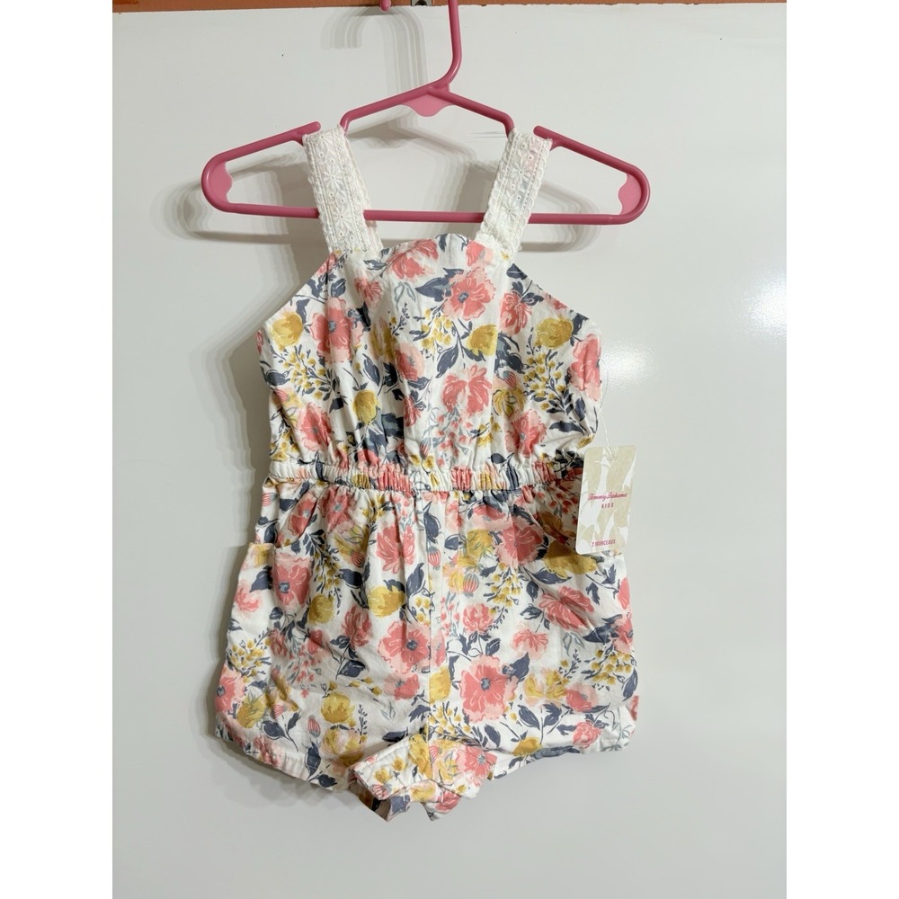 Tommy Bahama Toddler Girl Pink Yellow White Floral Romper NWT!‎ 12m